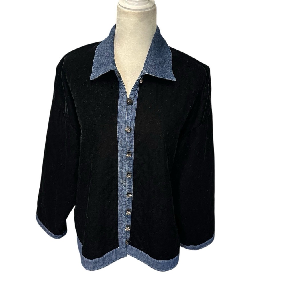 VTG 90s Hairston Roberson Womens Jacket Size‎ M Button Front Boho Quilted Velvet